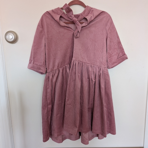Elegant Mauve Ribbed Mini Dress - Picture 5 of 8
